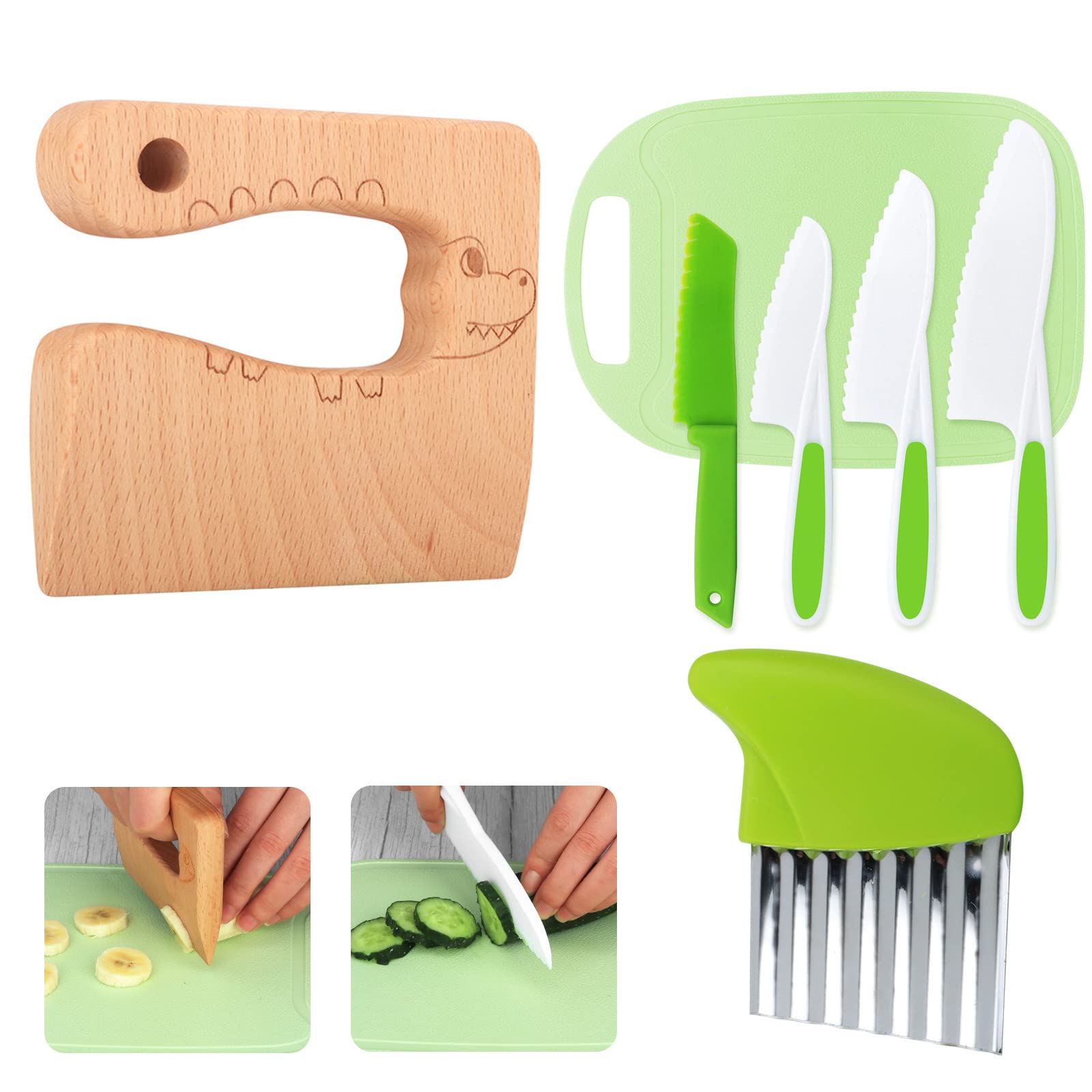 Buy 7 Pcs Wooden Kids Kitchen Knife Include Toddler Wood Kids Safe