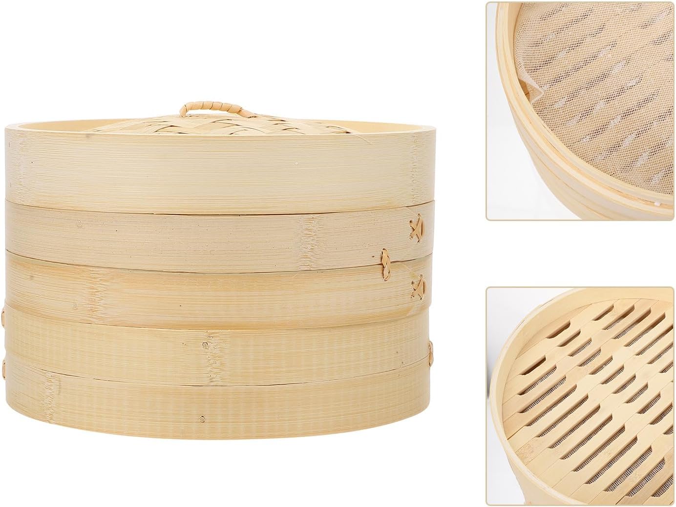 3pcs Steamer Basket Set for Dim Sum and Dumplings 18cm Food Steamer with Lid and Two Tiers Reusable with Cloth for Kitchen Cooking