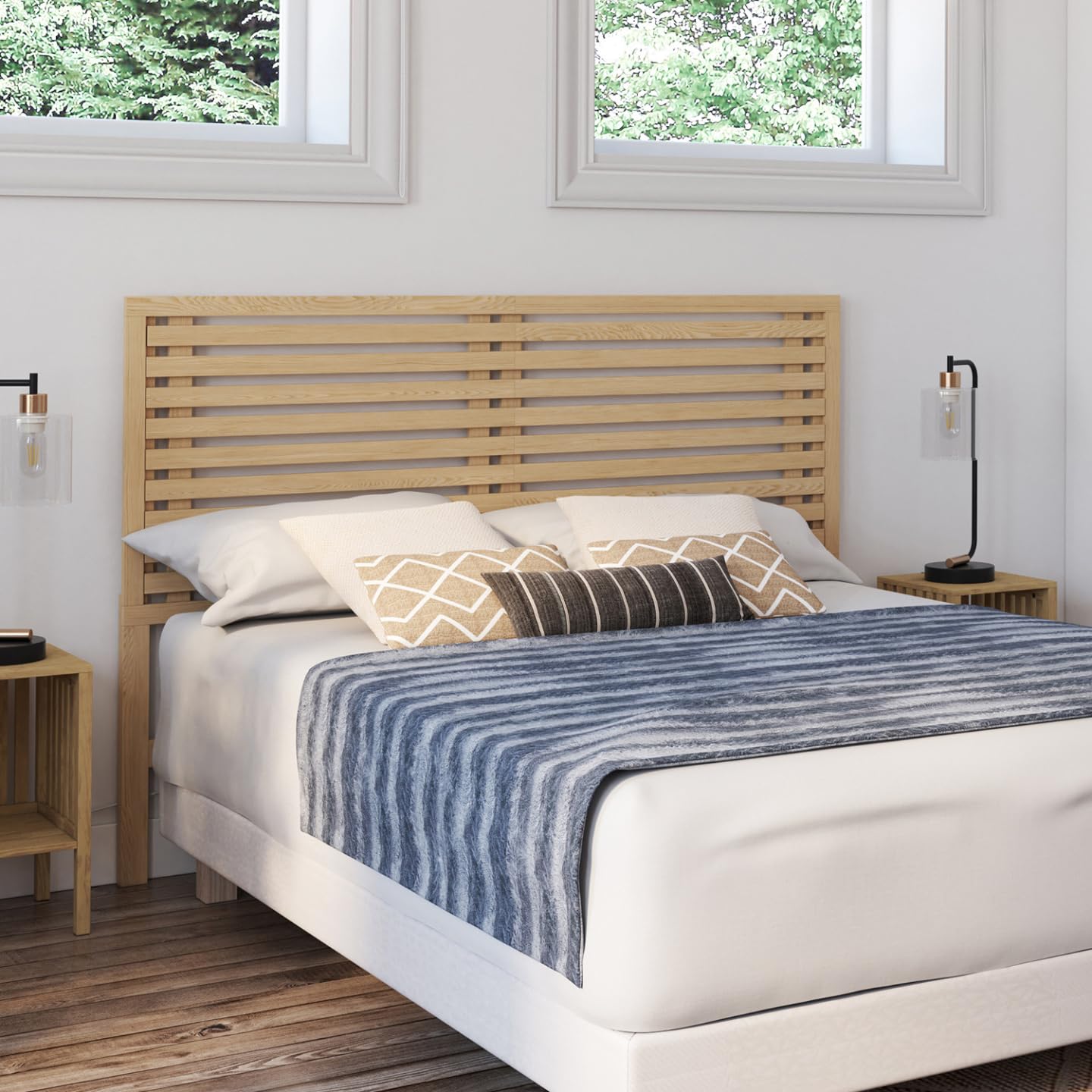 IDMarket - Cabecero de cama con patas AVA (160 cm, madera clara)