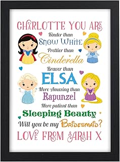 Personalised Will You Be My Flower Girl Bridesmaid Maid of Honour Chief Bridesmaid Gifts Niece Sister - Will You Be Presents for Wedding Party Favours - A5, A4 Prints and Frames