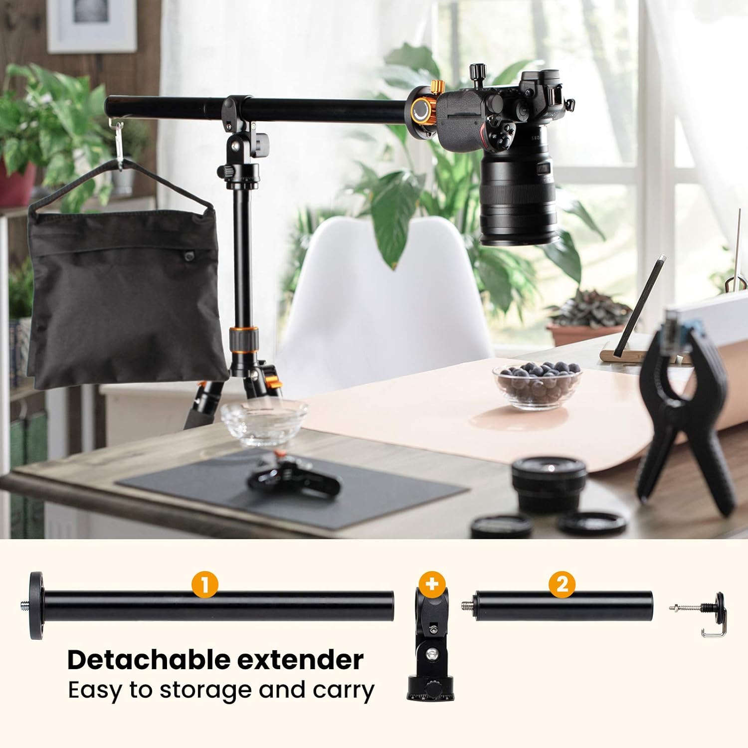 TARION Camera Tripod Boom Arm Extension Arm 48cm Center Column Length Adjustable External 360