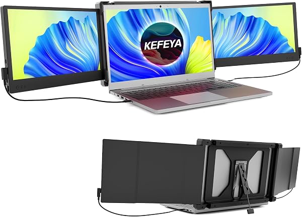 KEFEYA Moniteur Portable pour Ordinateur Portable, prolongateur d'écran 14" FHD 1080P IPS 300nit Double écran, Fonctionne avec Mac Windows Android Chrome Linux, Haut-parleurs intégrés - 4