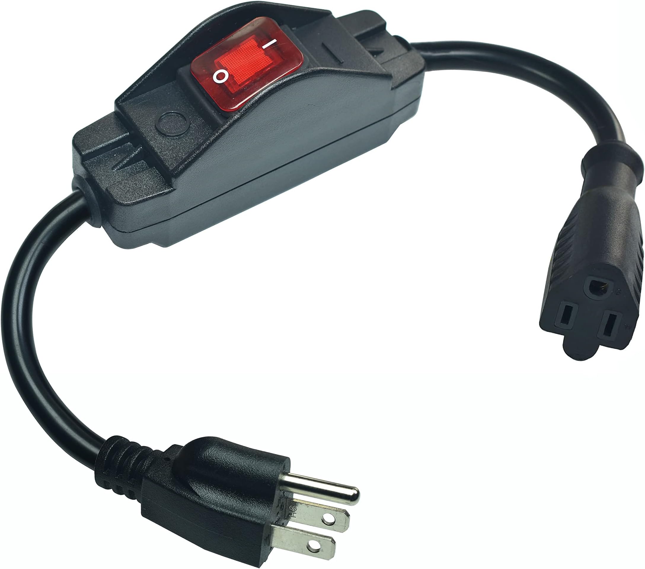 Black 3 Prong Extension Cord with Waterproof Switch๏ผ14AWG Heavy Duty Short Ex...