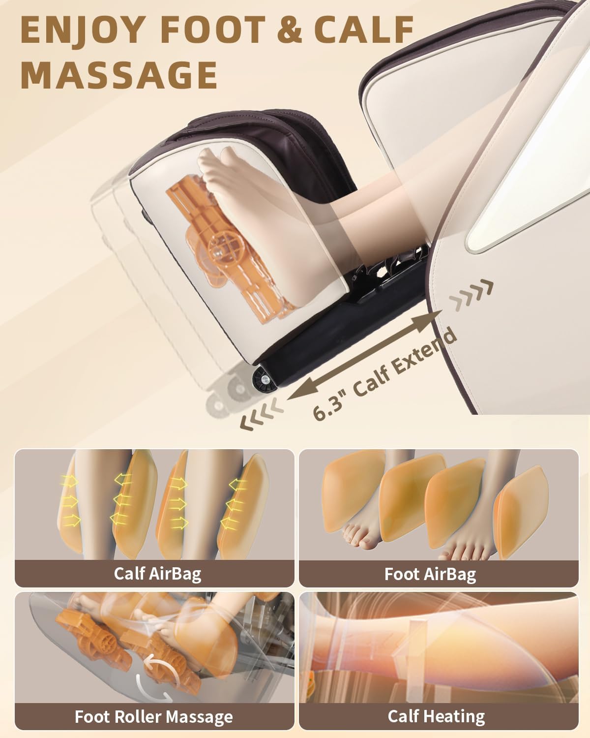 Full Body Zero Gravity Massage Chair with Body Scan 4D Intelligent Shiatsu Strecth Massage, Back/Leg Heated with AI Voice Control Bluetooth Speaker Airbags SL Track Massage Coffee - Image 6