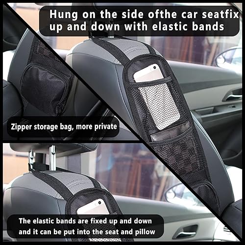 Miniatura 3 de 2 PCS Car Seat Storage Hanging Bag, 16.5In x 5.5In Durable Oxford Vehice Storage Mesh with Triple Pocket, Universal Large Capacity Automotive Seat