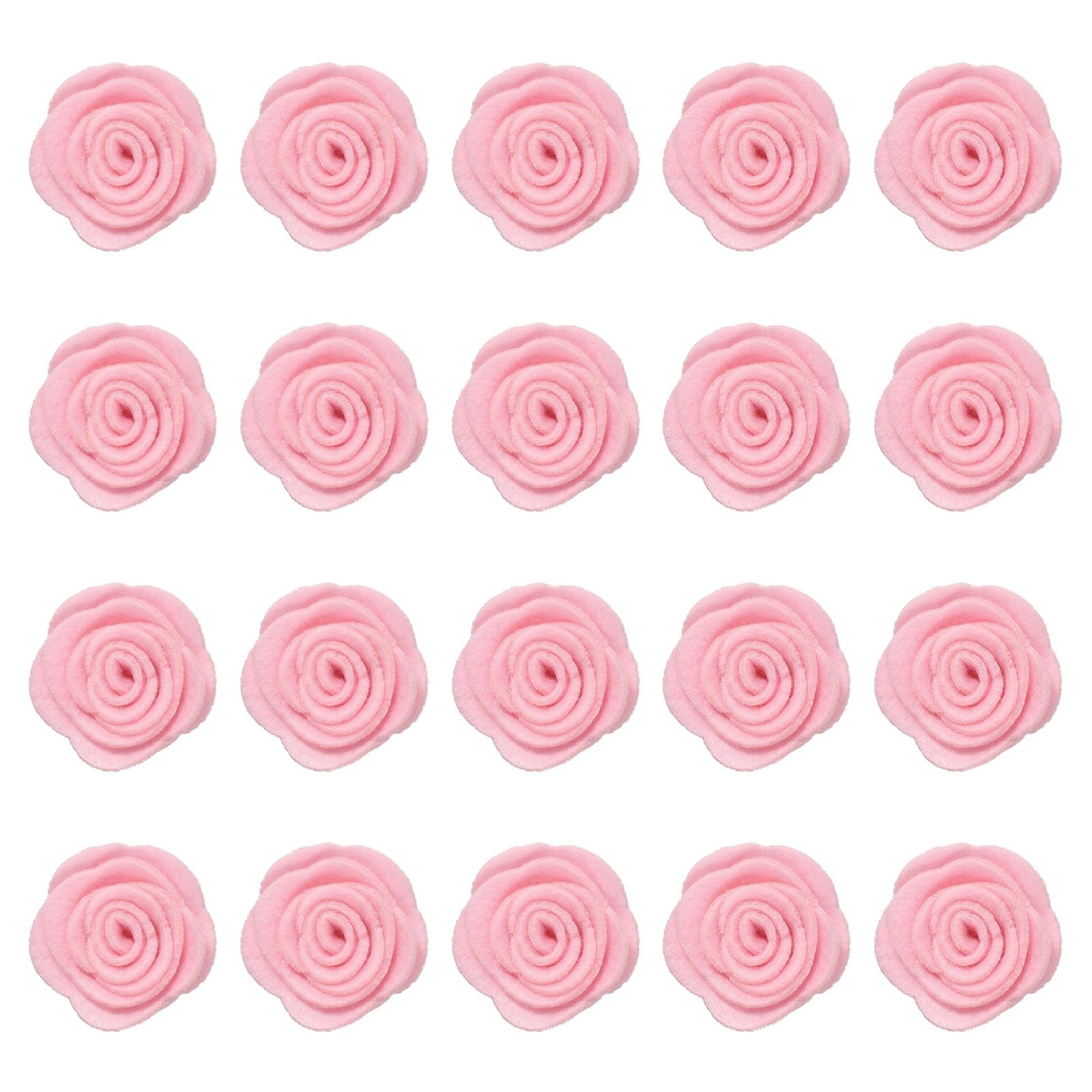 sourcing map 20Pcs Felt Fabric Flowers Embellishments, 1.57" Nonwoven Camellia Sewing Appliques Ornament Artificial Flower Heads for DIY Wedding Party Scrapbook Hair Decorations, Pink