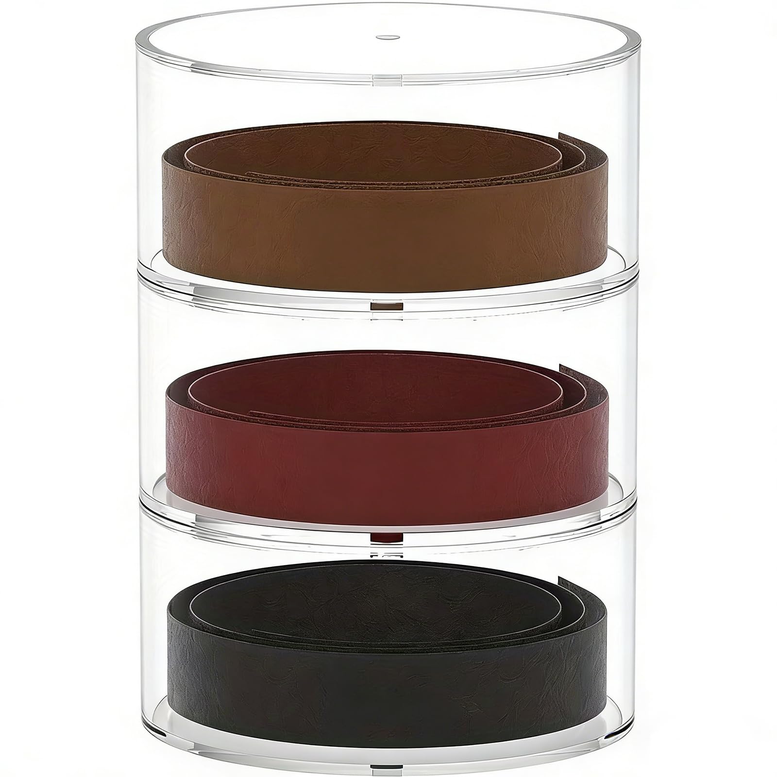 Jazuaiao C Multi Purpose Acryli Storage Solution For Belts Jewelry Watches In 3 Stacking Visible Sections Stackable Belt Storage