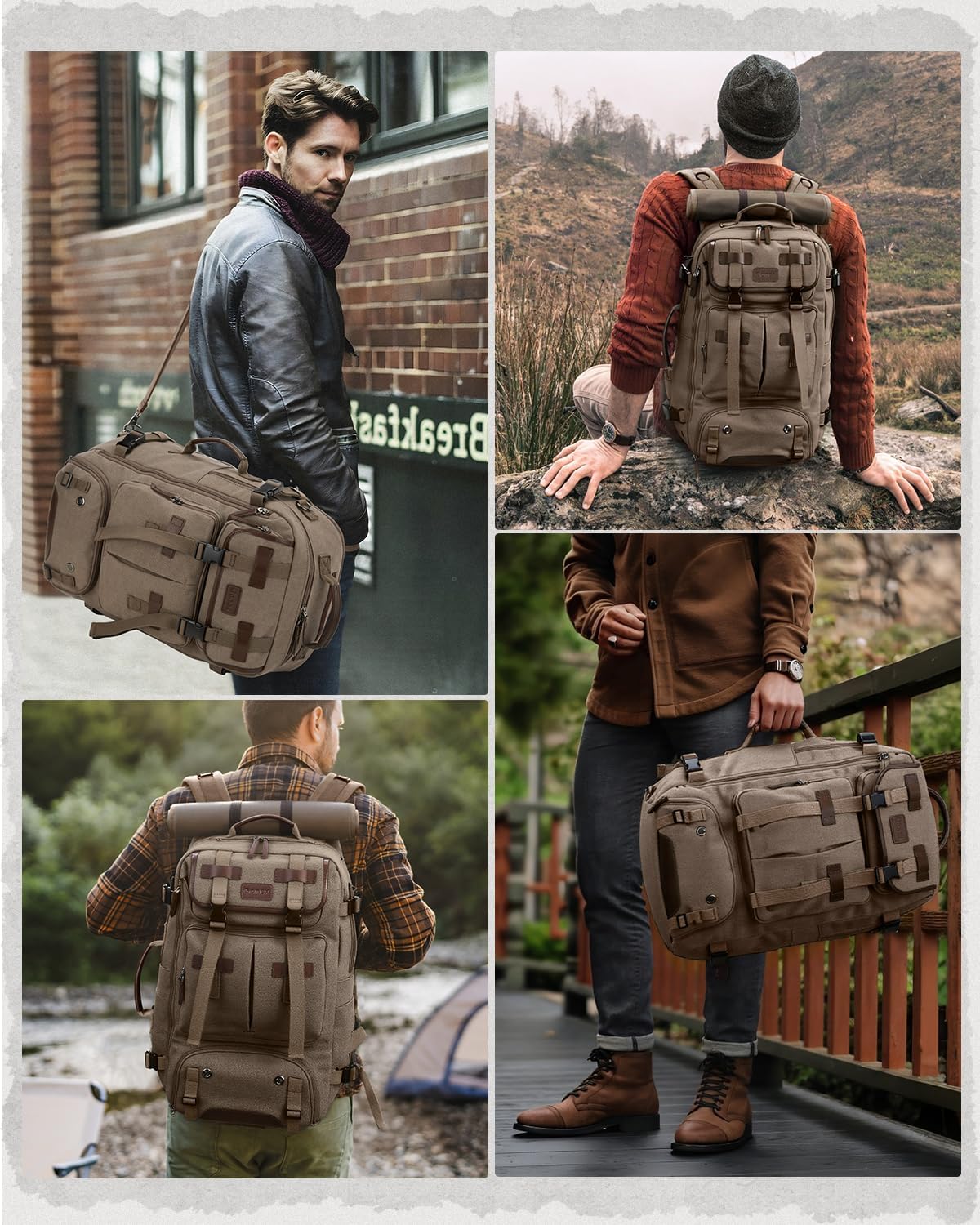 Gonex Canvas Backpack, Vintage 3-in-1 Convertible Laptop Bag for Travel, Work & College, Large Carry-On Rucksack for Men & Women (Coffee Brown) - Image 6