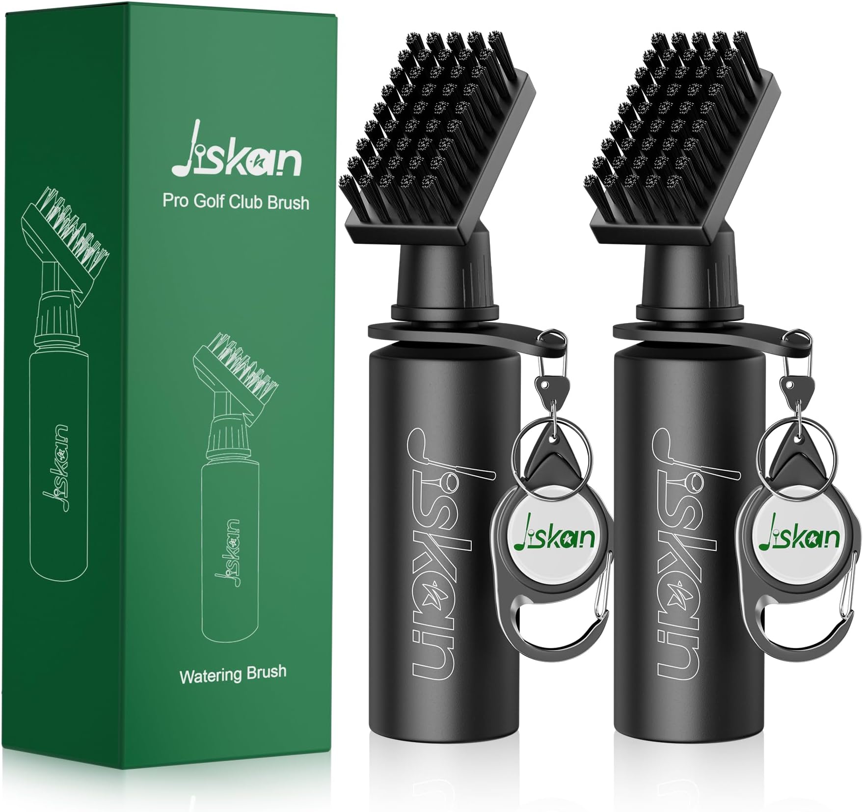 Jiskan 2 Pack Pro Golf Club Cleaner Brush Combo with Squeeze Water Bottle 7.5 Inches Holds 4 Ounces of Water, Essentials Golf Accessories for Men, Best Golf Gifts for Men