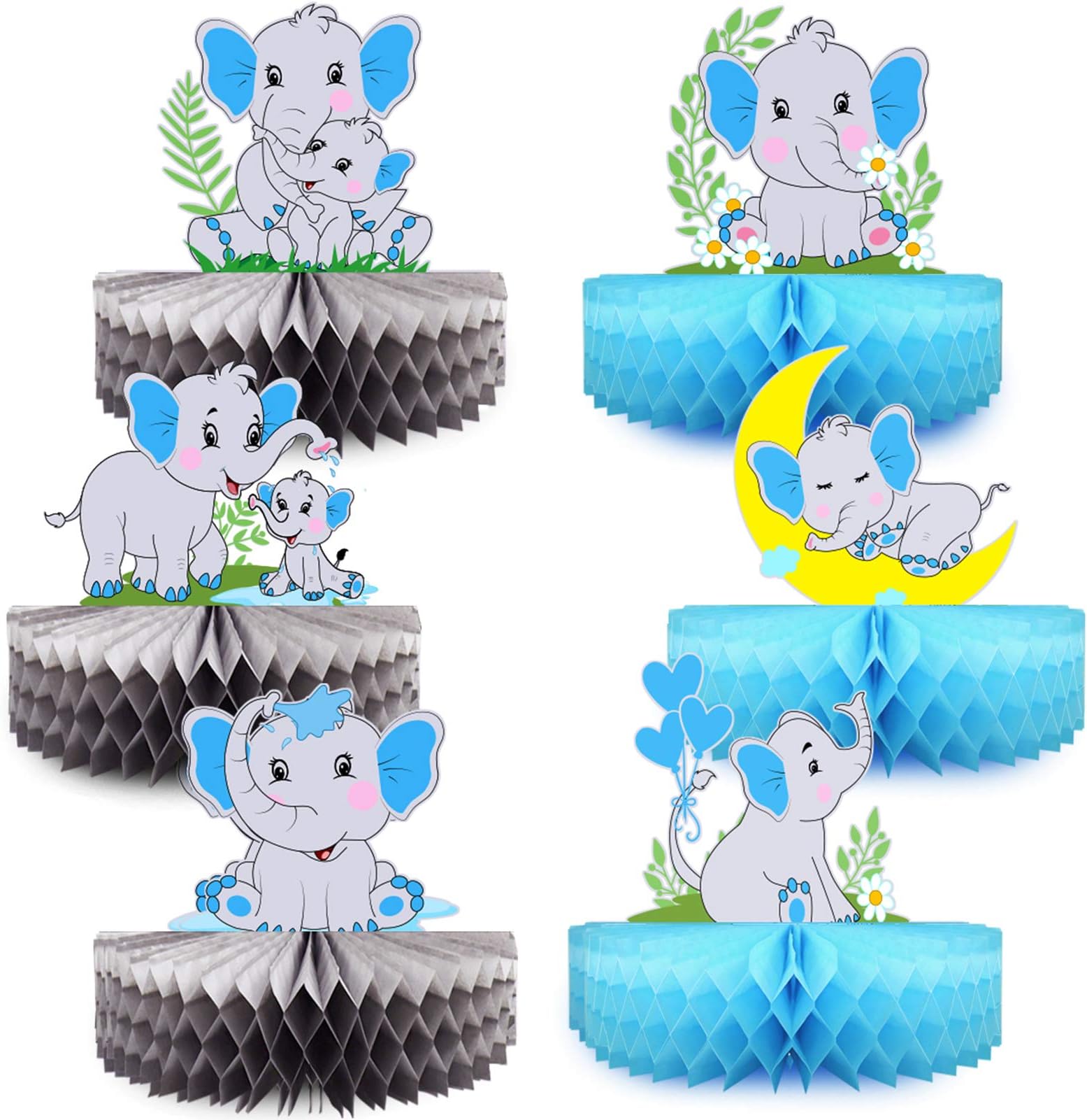 Mity rain 6 Pack Blue Elephant Honeycomb Centerpieces - Double-Sided Baby Boy Elephant Table Decorations Little Peanut Cutouts for It's A Boy Baby Shower Kids Birthday Party Supplies