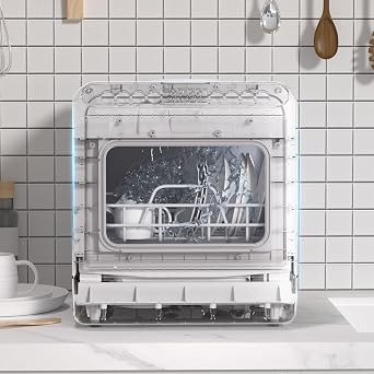 Table Top Dishwasher Mini Dishwasher with 5L Water Tank Automatic Smart Countertop Dishwasher with 5 Place Settings, 2-Tier Rack, Air-Dry Function for Small Families, Couples UK