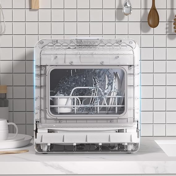Table Top Dishwasher Mini Dishwasher with 5L Water Tank Automatic Smart Countertop Dishwasher with 5 Place Settings, 2-Tier Rack, Air-Dry Function for Small Families, Couples UK