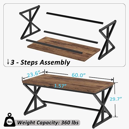 Miniatura 2 de IBF Mesa de Computadora Industrial, Escritorios de Oficina Ejecutivos de Madera y Metal Rústicos, Mesa de Escritorio Grande, Larga y Simple para