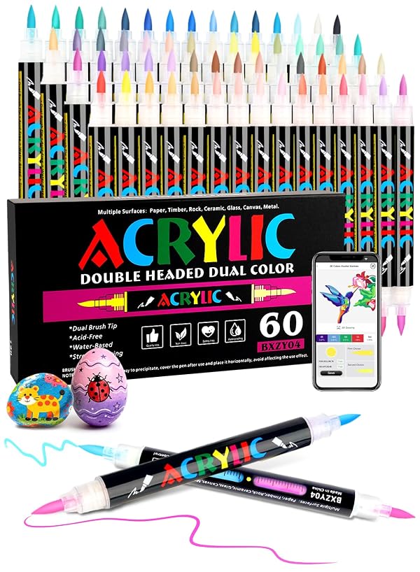 Brled 120 Colors Acrylic Paint Markers 60 Dual-Color Brush Tips Paint Pens by Brled - Used condition - US$17.28