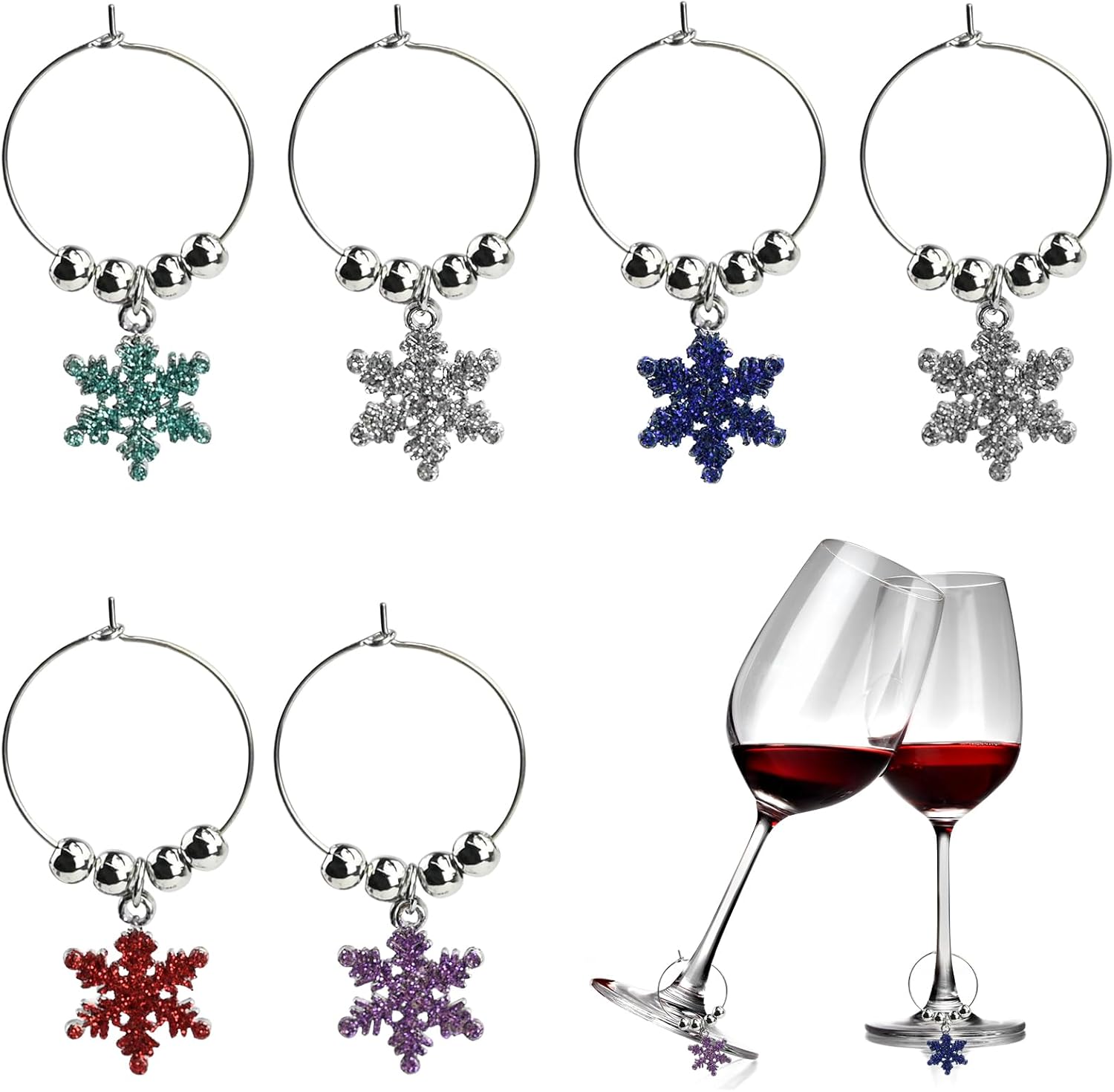 Fadcaer 6 PCS Christmas Wine Glass Charms,Wine Glass Charms Ring