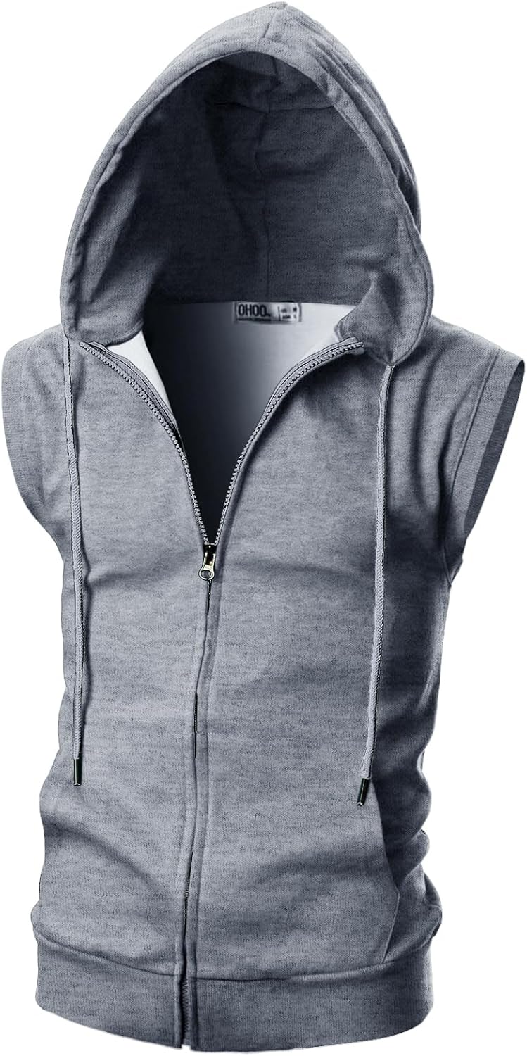 Ohoo Men's Workout Hooded Tank Tops Muscle Cut Off Sleeveless Gym Hoodies