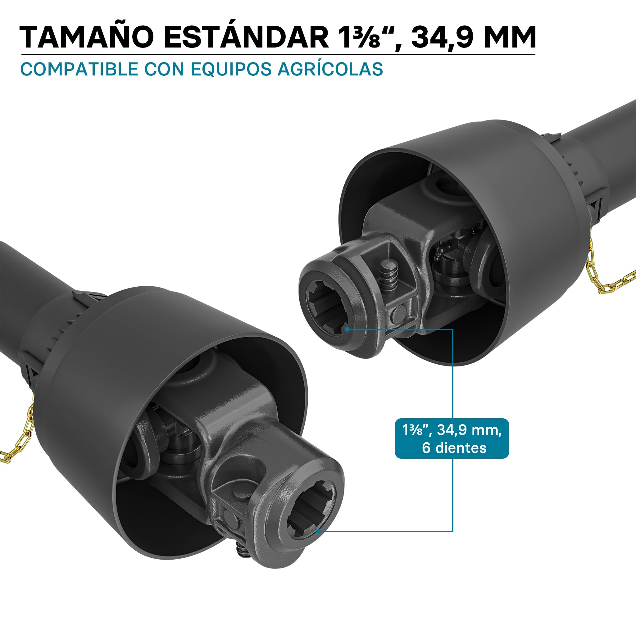 WilTec Toma de Fuerza T2 Eje transmisión cardán 750mm 270Nm 540rpm PTO 23kW (31CV) 2X 1 3/8" 6 Dientes - 3