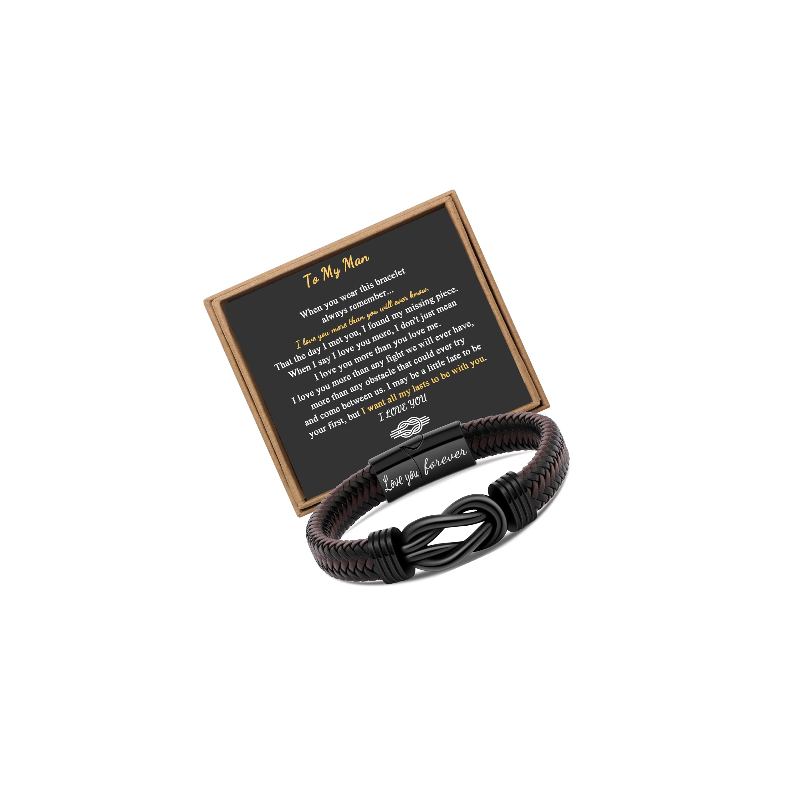 Leather Bracelet for Men Dad Boyfriend Brother Grandson Husband Son Nephew Uncle Forever Linked Together Braided Cuff Bracelet Stainless Steel Clasp Valentine's Day Christmas Birthday Father's Day