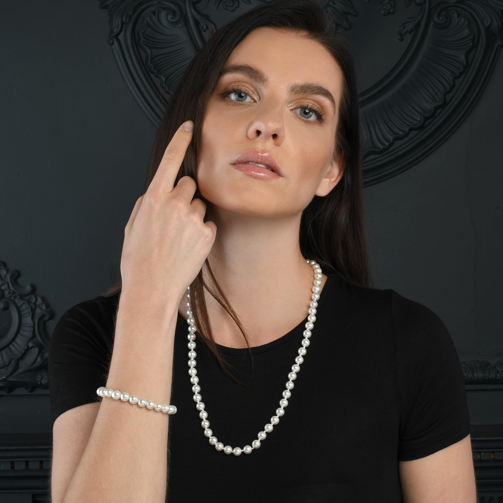 ZAVANA Collar de Perlas Largo para Mujer, Collares de Perlas de 60 cm o 140 cm de Largo con Perlas de Concha Blancas, Collares Largos Mujer Estilo Años 1920