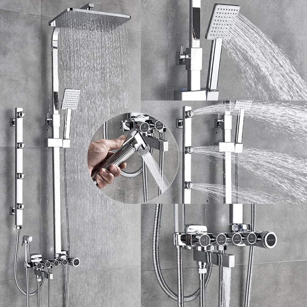 ASerZenith Matte Black Chrome Shower Faucets Set Brass 5-Way Button Control Mixer Tap SPA Massage Jets Shower Bidet Bath Shower Set-Chrome