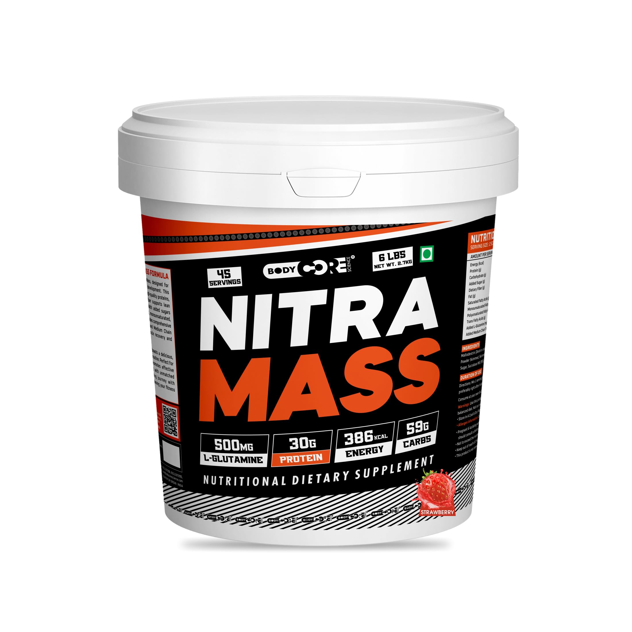 Body Core Science Nitra Mass-2.72 Kg | Weight Gainer (PO1, Strawberry)
