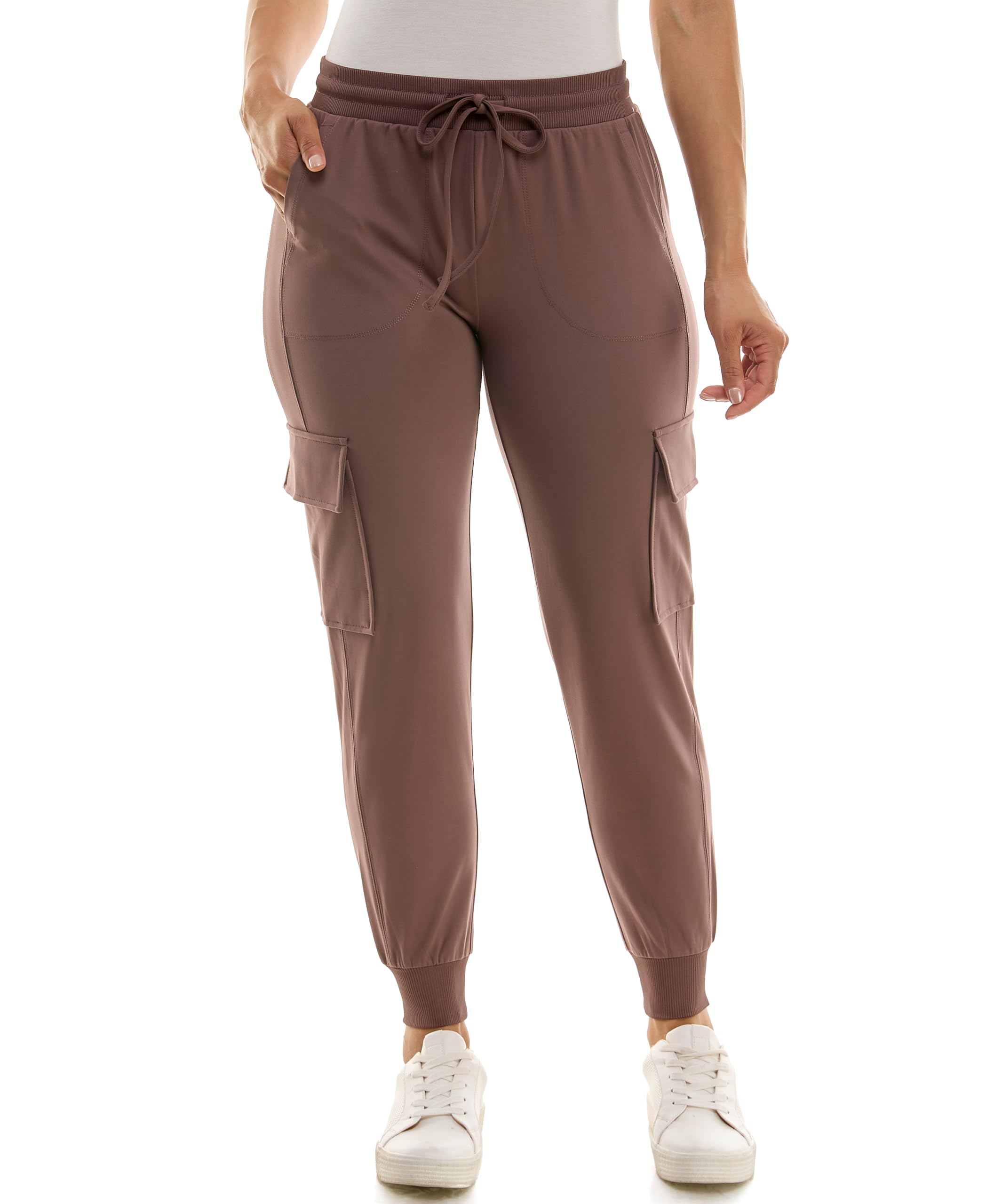 Zac Rachel Womens Brushed Dty Cargo Jogger with Functional Pockets and Tie Waistband