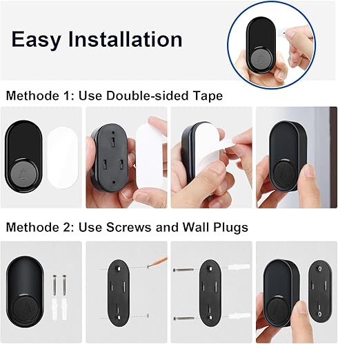 Miniatura 9 de Timbre inalámbrico con 3 receptores, 1 botón, timbre de puerta inalámbrico  Rango de 1300 pies, 58 melodías, 5 niveles de volumen, flash LED