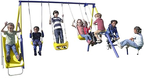 Sportspower Royal Fun - Juego de columpio de metal 2 columpioscolumpio de pie, 2 columpios romanos para niños, columpio de platillo de 38 pulgadas +