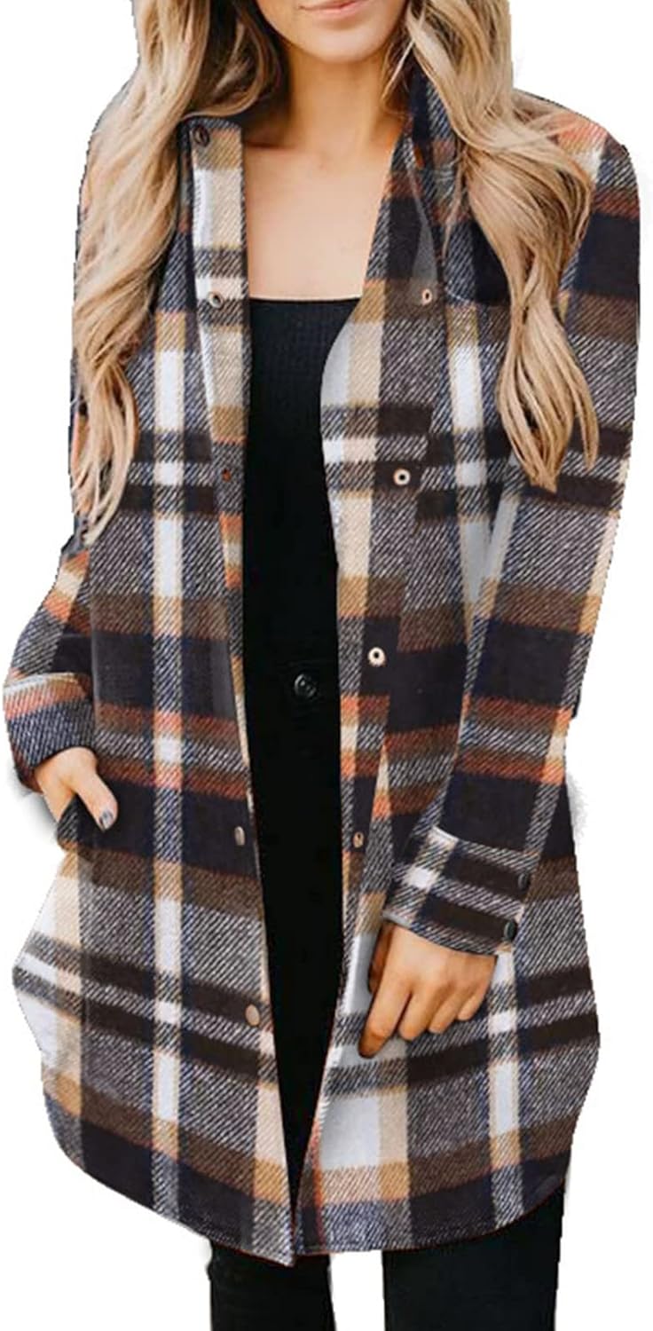 EVALESS Color Block Plaid Shacket Jacket Womens Fall Clothes Fashion Outfits