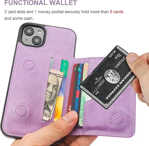 Miniatura 4 de KIHUWEY Funda compatible con iPhone 14 Plus con tarjetero de cuero de primera calidad, cierre magnético oculto, duradero, a prueba de golpes, para