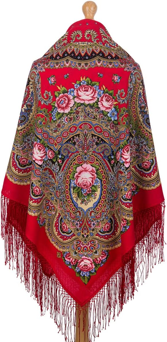 Pavlovo Posad Russian Shawl Soft Italian 100% Wool 135x135 cm 53x53" Pashmina Scarf Silk Tassels Wrap 1619-5