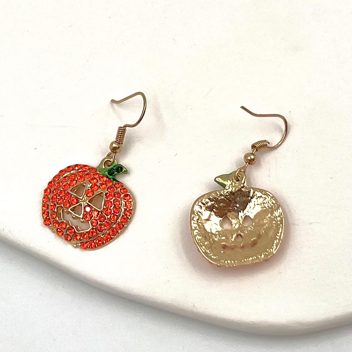 Red Crystal Pumpkin Dangle Earrings - Black Cat & Red Pumpkin Drop Earrings for Women - Thanksgiving & Halloween Jewelry Accessories - Image 4