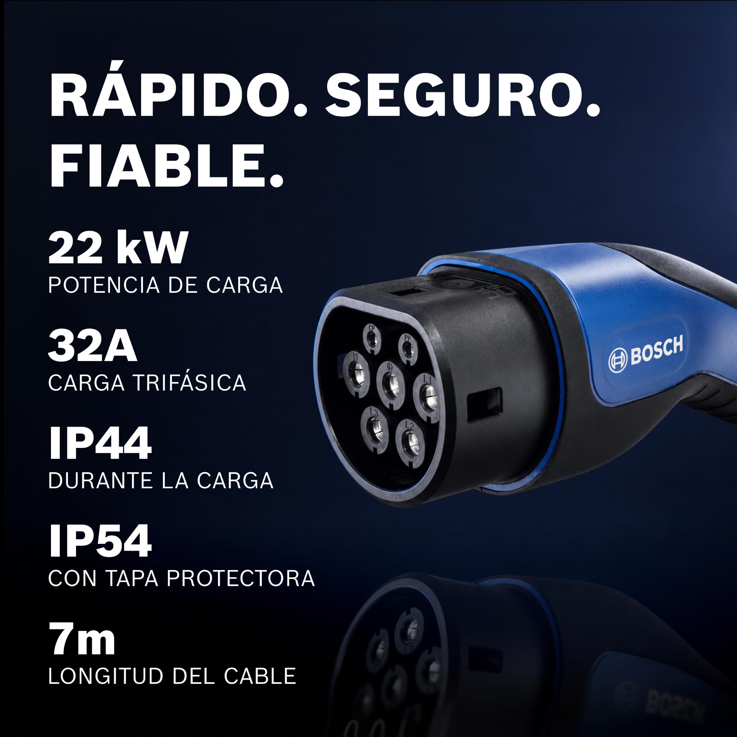 Bosch Cable de Carga EV - 22 kW, 7 Metros, trifásico, 32 A | Cable resistente para vehículos eléctricos e híbridos enchufables - tipo 2 a tipo 2, modo 3 - incluye bolsa de transporte