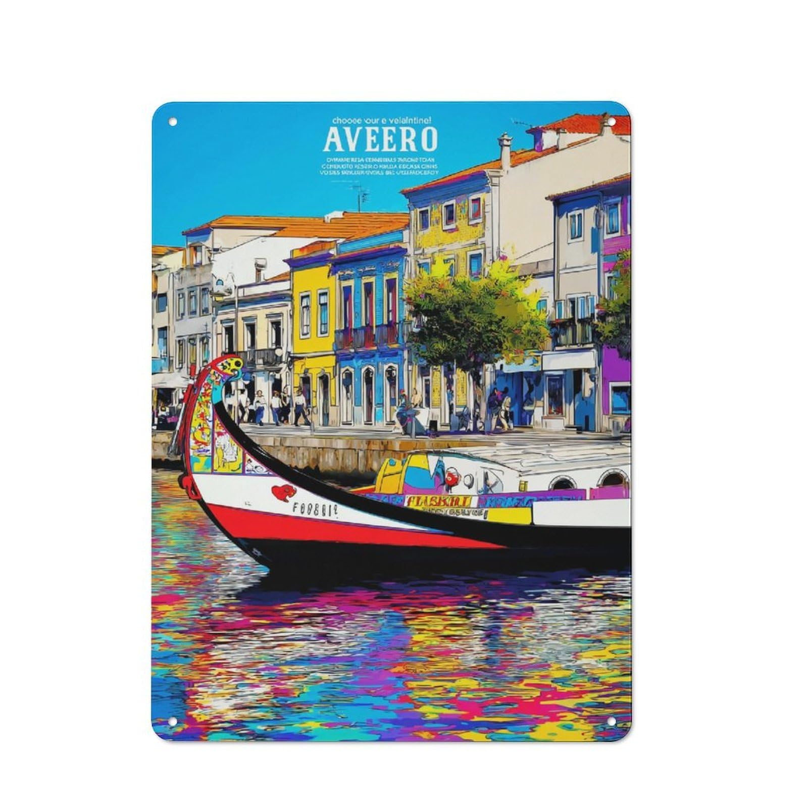 Junmoney Colorful Aveiro Canal Scene Tin Wall Plaque 40X30cm With For Dining Room Or Kitchen, Tin Sign Wall Decor For Kitchens And Dining Spaces