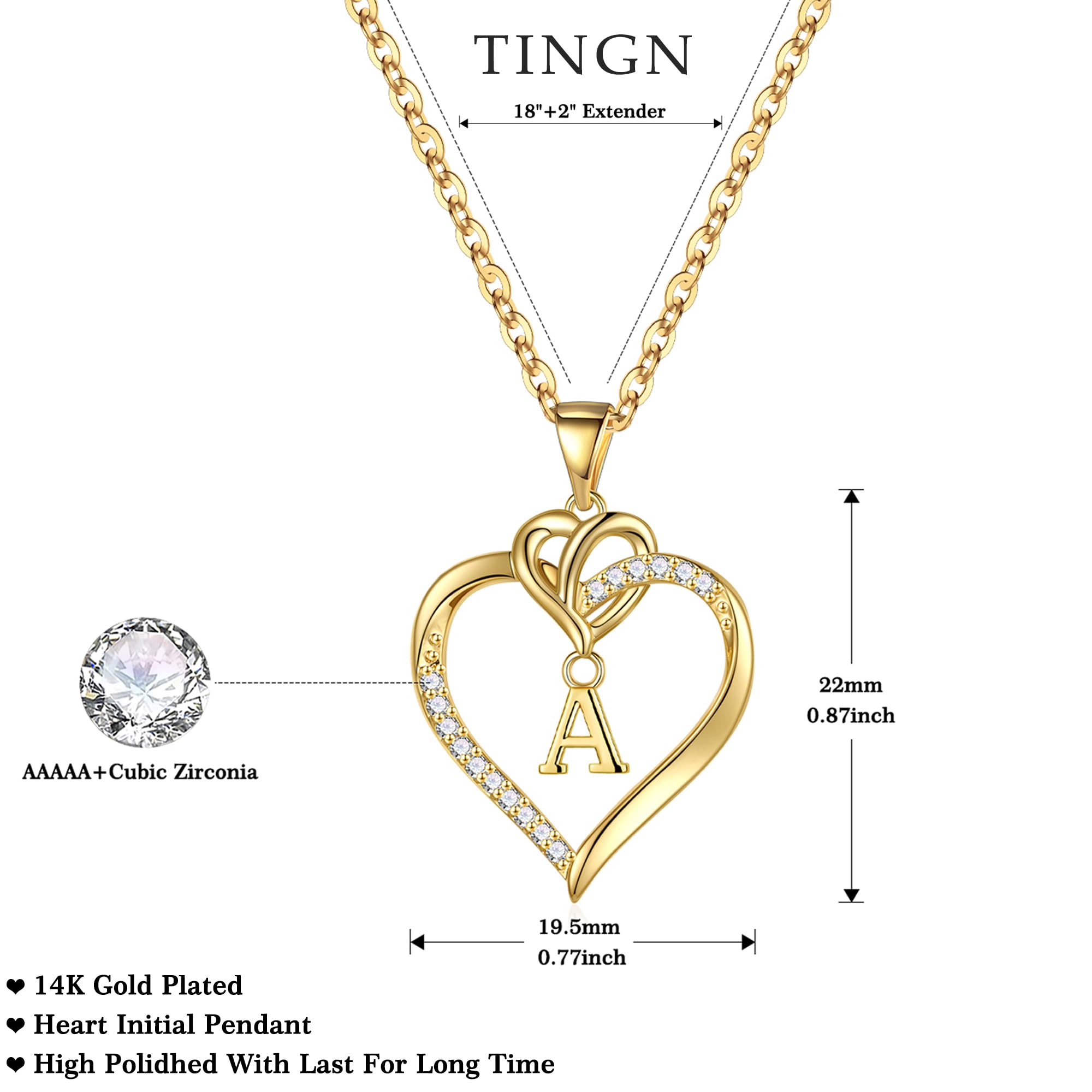 TINGN Collar Regalos para Mujer Niña, Chapado en Oro de 14 Quilates/Chapado en Oro Blanco Collar Inicial Mujer Circonitas Colgante de Corazón Cadena Aniversario de Mujer Regalos Joyas de Mujer Niña