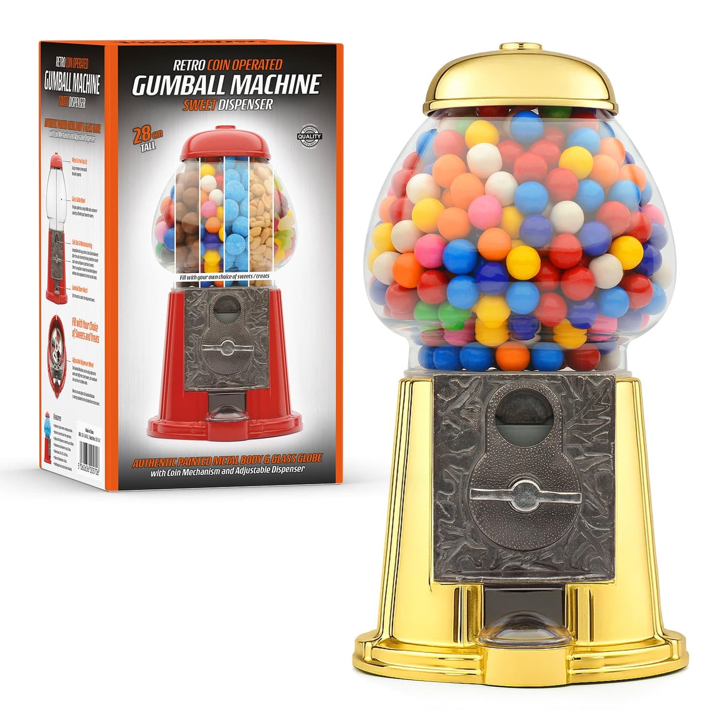 Ckb Ltd Large Gumball Machine Retro Sweet Dispenser Storage Piggy Bank Money Box Coin Operated 28Cm Saver Gold from B&Q