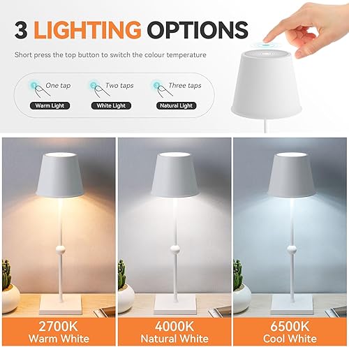 Miniatura 2 de Lámpara de mesa inalámbrica, funciona con pilas de 5200 mAh, 3 modos de luz, lámpara de mesa recargable para sala de estar, al aire libre (1 unidad
