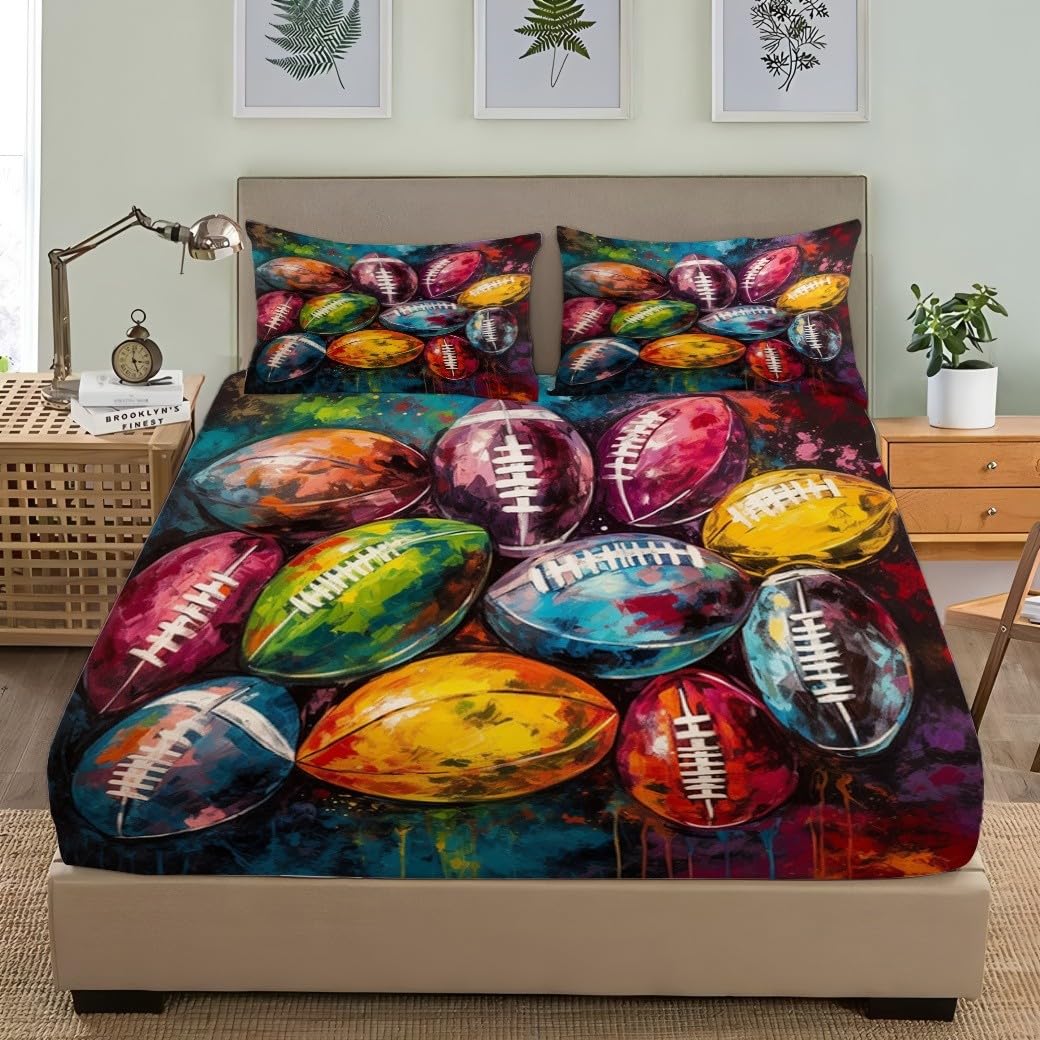 Respirable Sábanas Bajeras 200x200 cm Tema Deportivo De Rugby Ajustables Sábanas Bajeras Vistoso Suave Cómoda con Elástica Bolsillo Profundo 30 cm para 5-30 cm Grueso Colchón