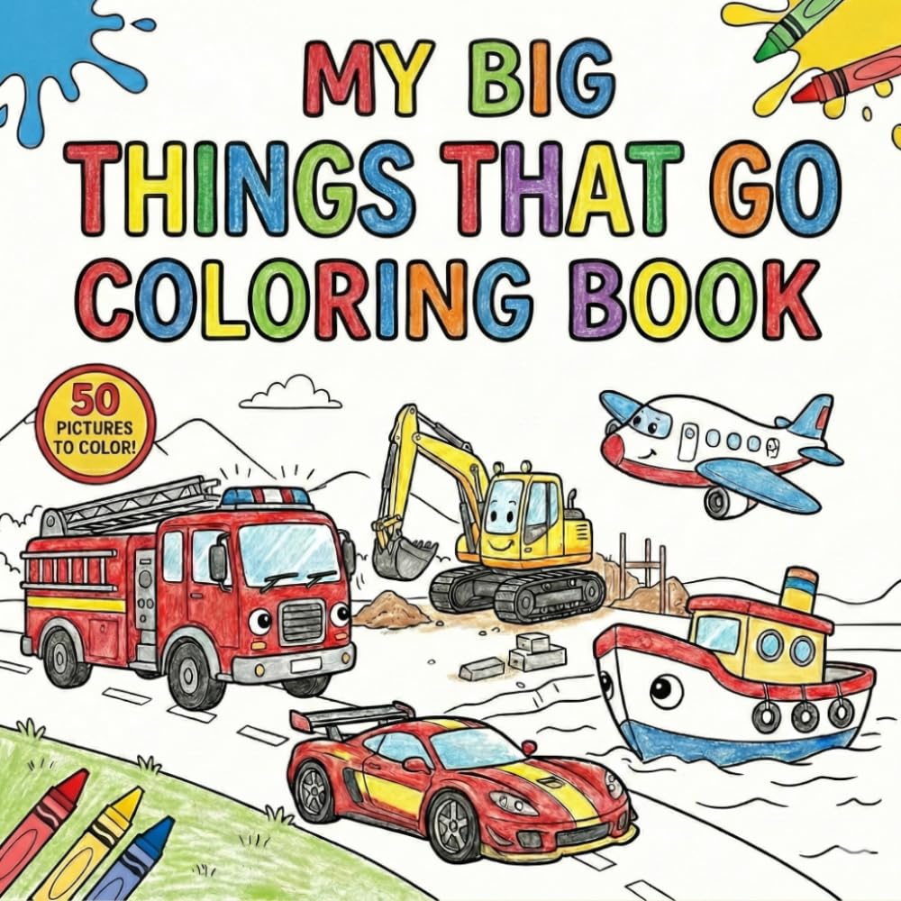 My Big Things That Go Coloring Book: Fun and Easy Coloring Pages with Cars, Trucks, Planes, Trains, and More for Kids Ages 3-6