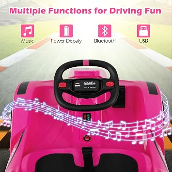 OLAKIDS Electric Go Kart for Kids, 6V Battery Powered Drift Kart with Remote Control, Power Display, Bluetooth, Story, Music, 3-Point Safety Belt, Crazy Cart for Boys Girls Aged 3+ (Pink)