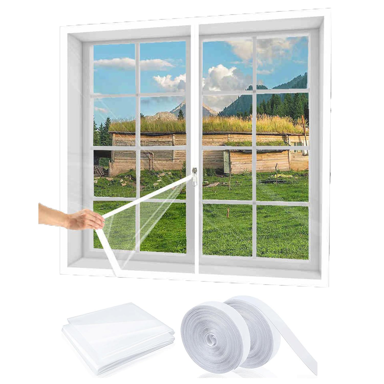 65x95cm(W*H),Thermal Insulated Curtain,Window Insulation Secondary Double Glazing Film Kit,for Waterproof,Windproof,Dust Proof,Soundproof,Supplied with Double Sided Tape,Covers