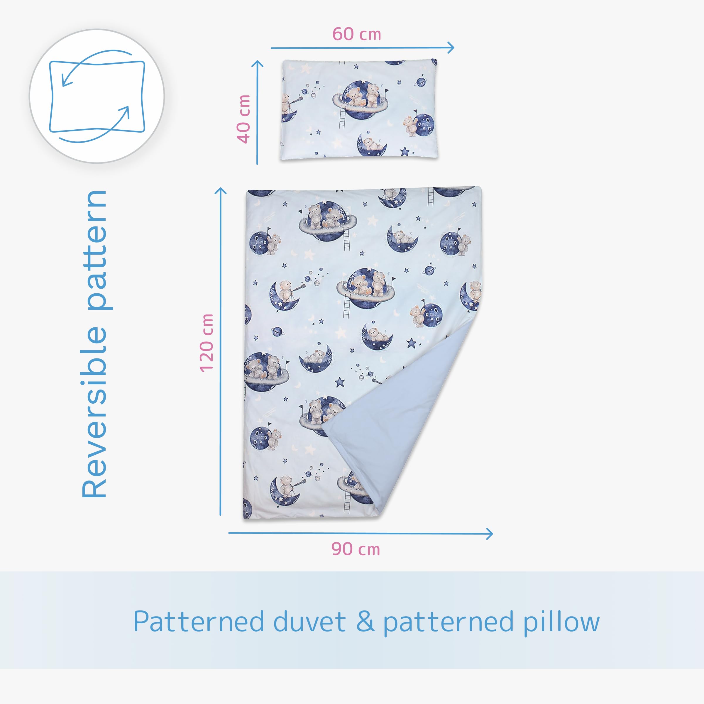 Baby Comfort 2 Piece Toddler Children Quilt Duvet & Pillow Set 120x90 cm to fit Cot Bed 12M+ (Bears in space) - Image 4