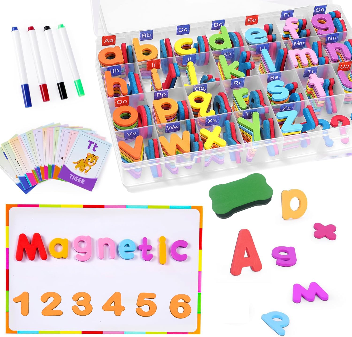 CEMIRK Magnetic Letters and Numbers for Children  Alphabet Magnets for Fridge with Magnetic Board, Colourful Magnet Letters for Kids Learning Spelling & Counting at Home or School