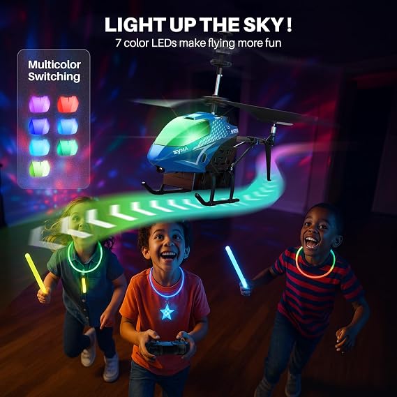 SYMA RC Helicopter for Kids, 7-Color LED Lights, 40 Min Flight Time, Blue