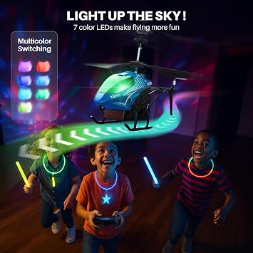 SYMA RC Helicopter for Kids, 7-Color LED Lights, 40 Min Flight Time, Blue