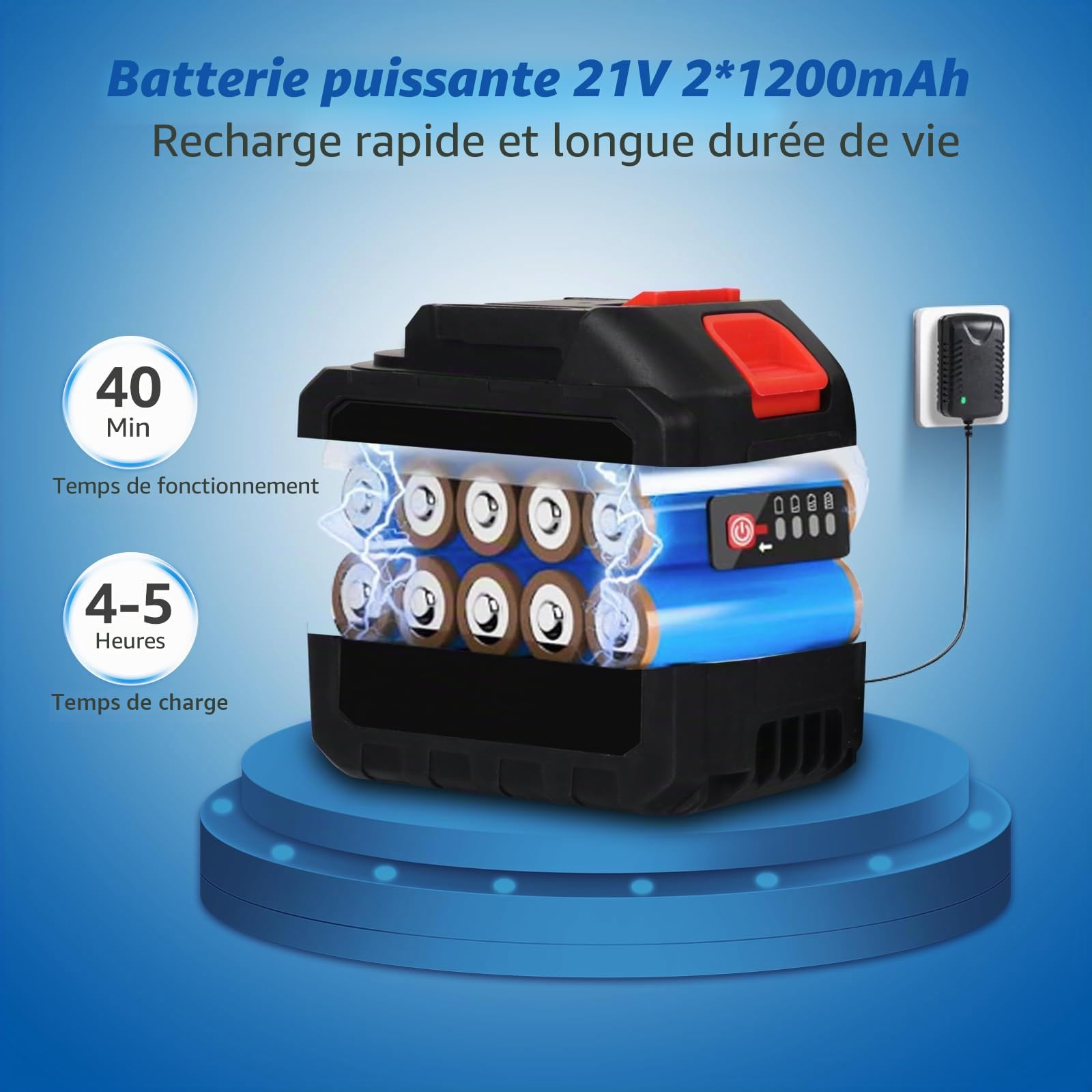 Nettoyeur Haute Pression sans Fil 60 Bar, Nettoyeur Haute Pression Portable avec 2 Batteries 1200mAh, Buse Réglable 6 en 1, Tuyau 5m, pour Voiture, Jardin, Terrasse, Maison