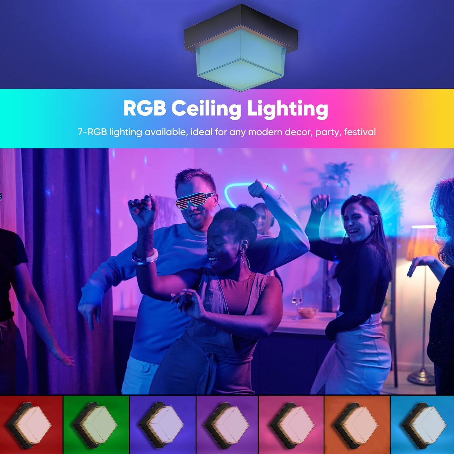 ZMH Plafoniera LED Dimmerabile Per Soggiorno, Pannello Lungo Per Soffitto Cambio Colore Rgb Cucina Festa 95866813 - Foto 11