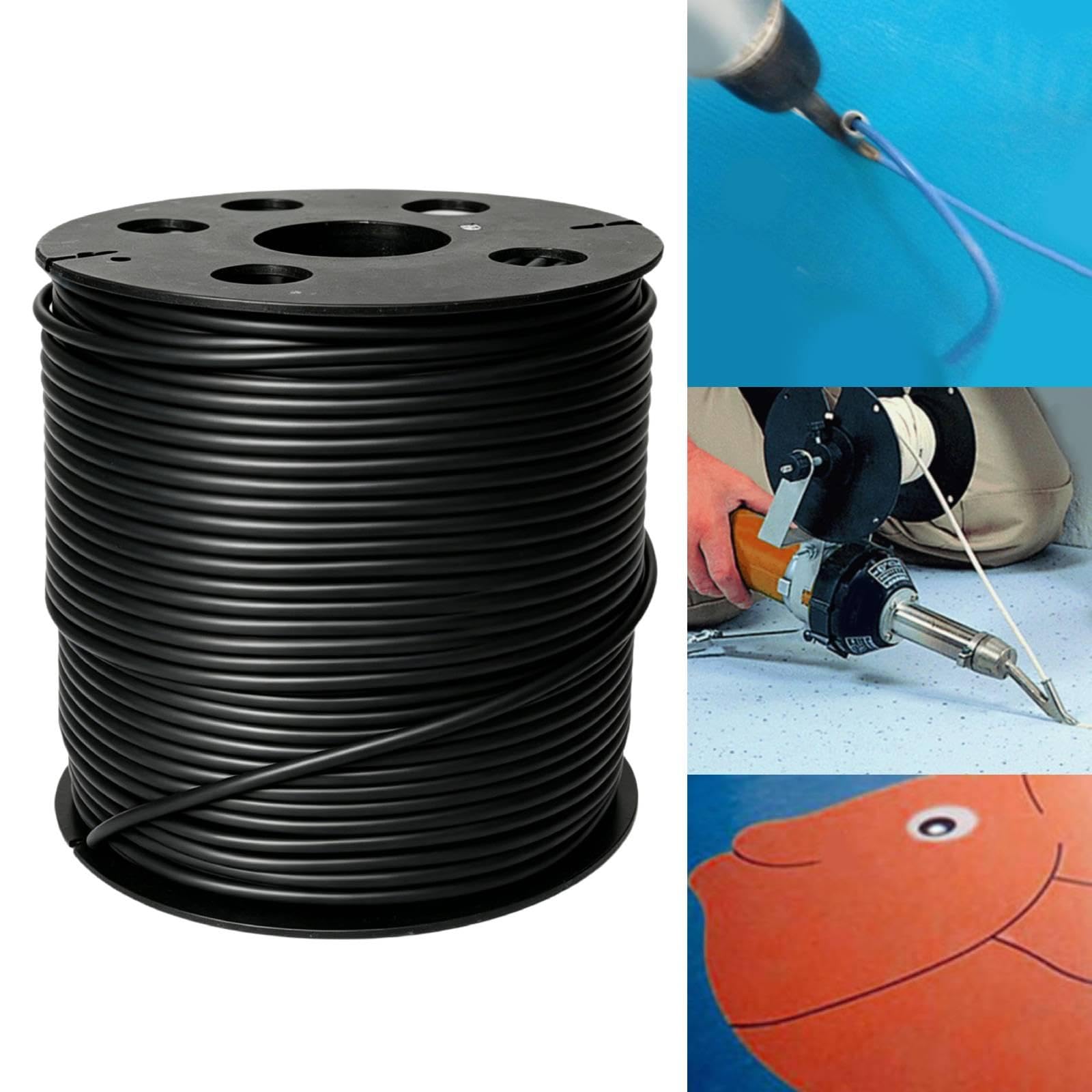 perfk Bacchette di Saldatura Rotonde in PVC, Adesivo per Pavimenti, 10 M, Bacchette di Saldatura Multifunzionali per Pavimenti in Vinile E, Nero