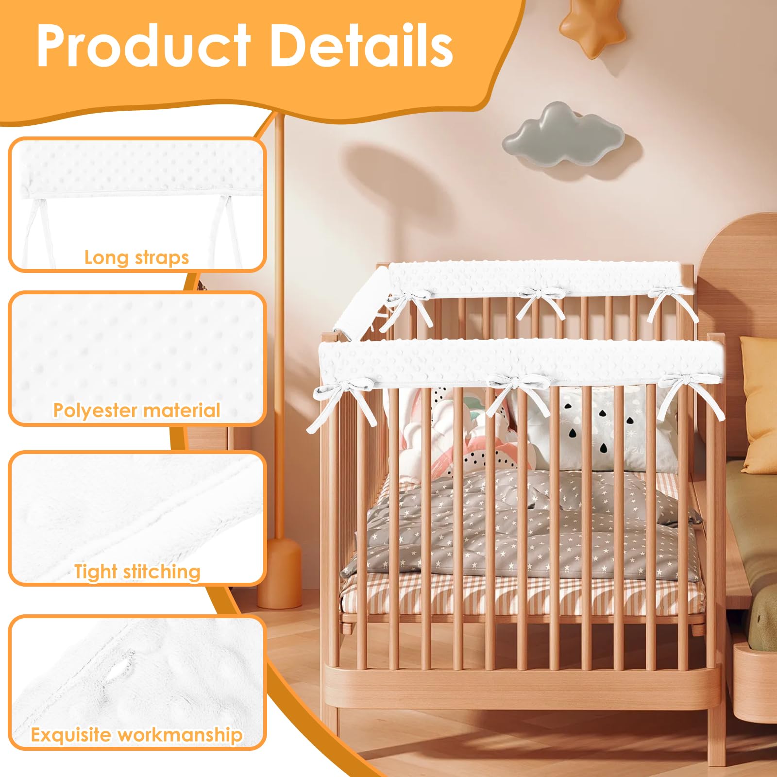 Protection pour Bords de lit Amovible et Lavable, Protection pour Cadre et Bordures de lit de bébé