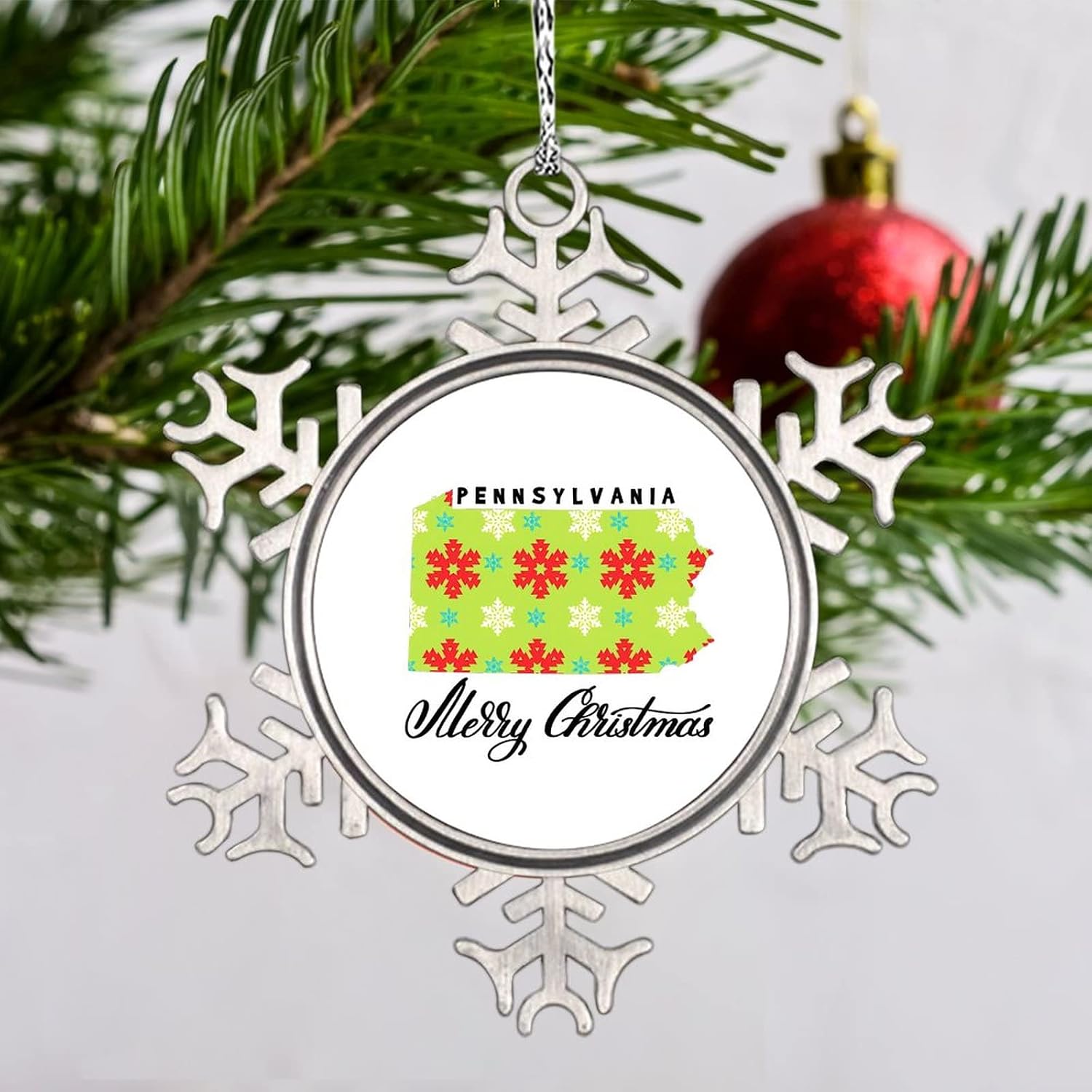 Snowflake Ornaments Pennsylvania Home State Personalized Christmas Ornaments 2022 Merry Christmas Ornament for Christmas Tree Decor Metal Souvenir Xmas Tree Hang Pendant Long Distance Gift 3 Inch